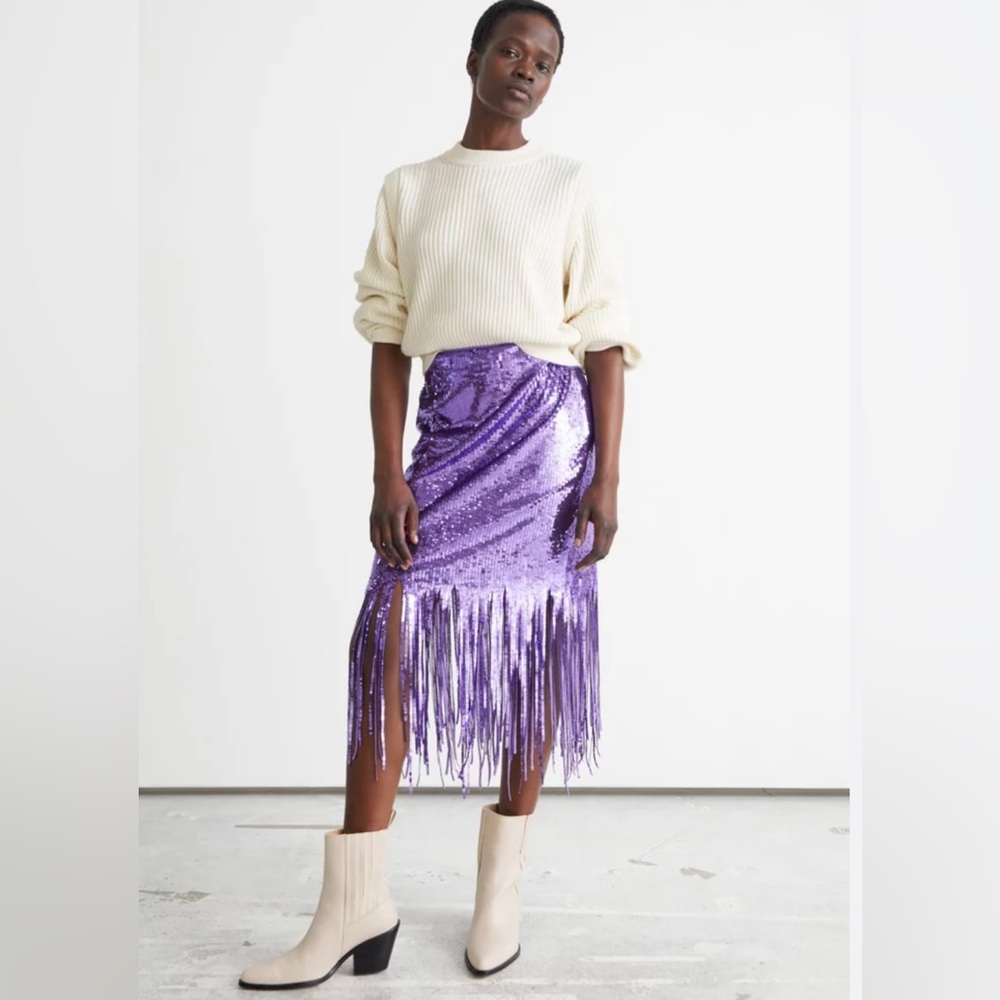 & Other Stories Purple Sequin fringe Midi skirt